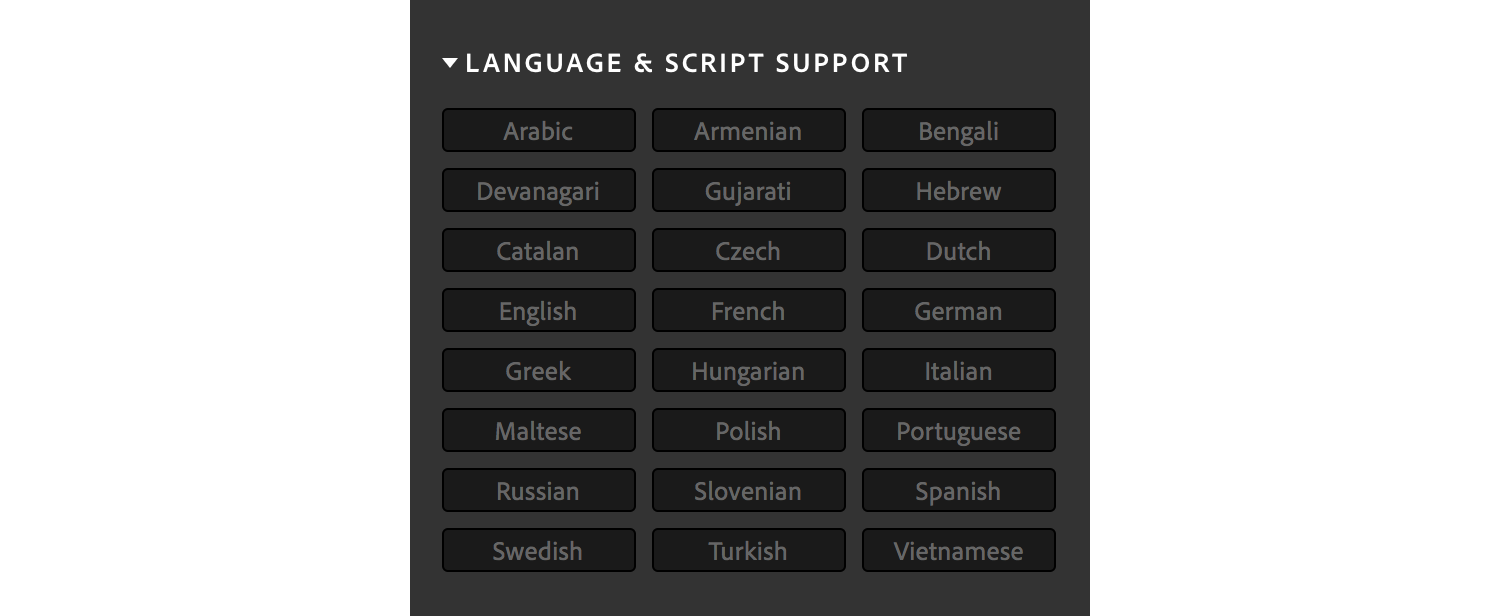 Language filters on Typekit