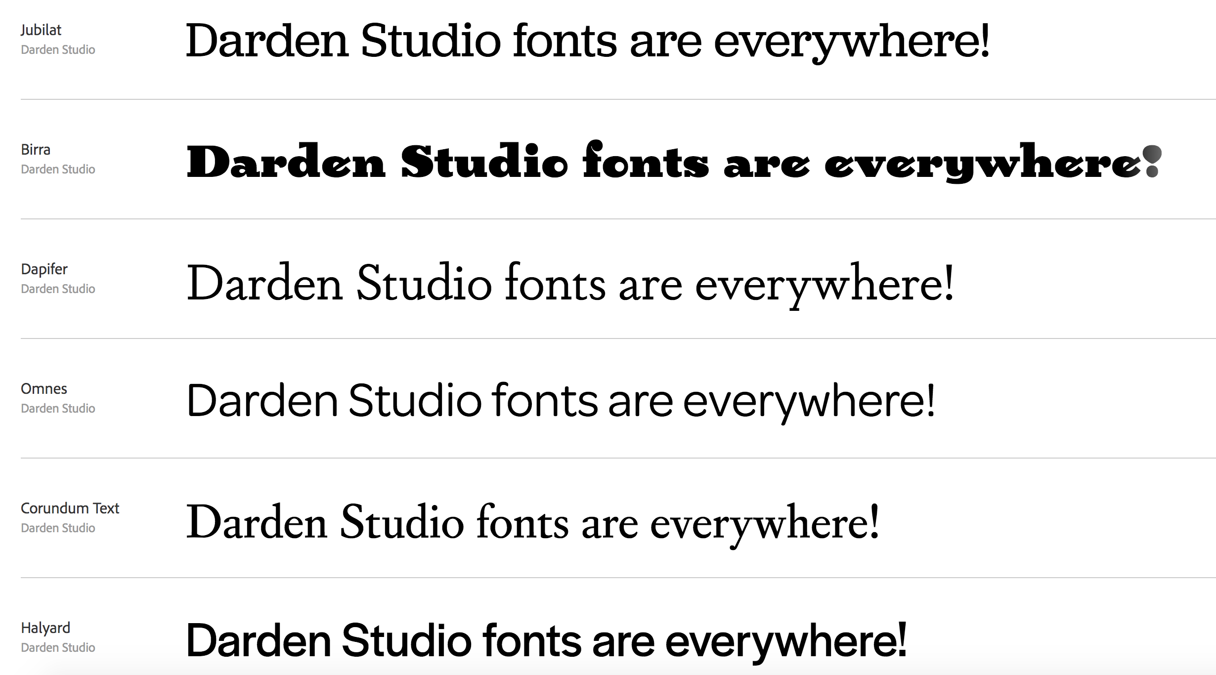 List of Darden Studio fonts in the Typekit library